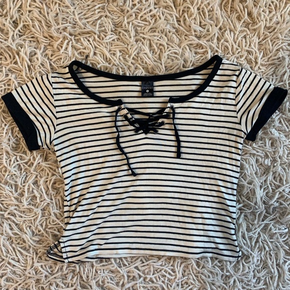 Empyre Striped Lace Up Cropped Tee - Picture 2 of 4